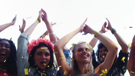 animation of confetti over diverse friends dancing