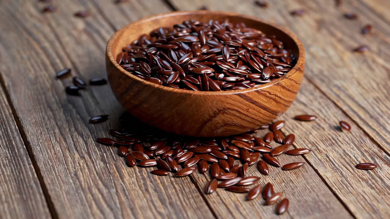 Flax Seeds in Wooden Bowl