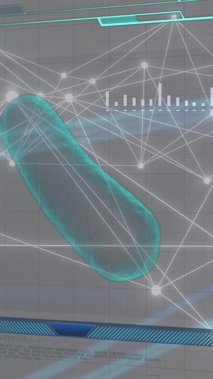 Vertical video: Teal capsule popping near center, moving and rotating, updating rings for loop scan