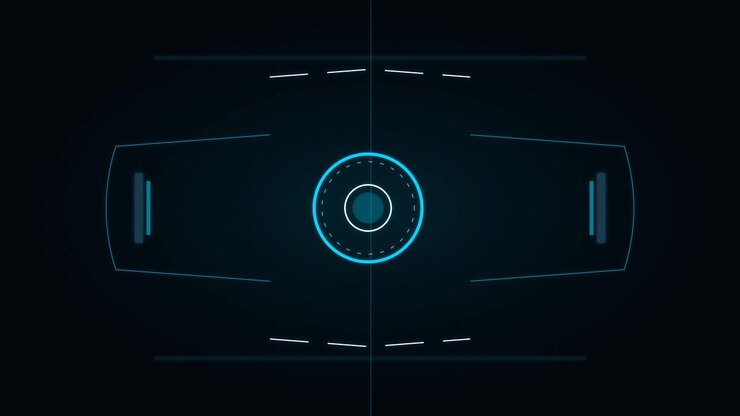 Interfaccia HUD digitale futuristica con elemento circolare di scansione.