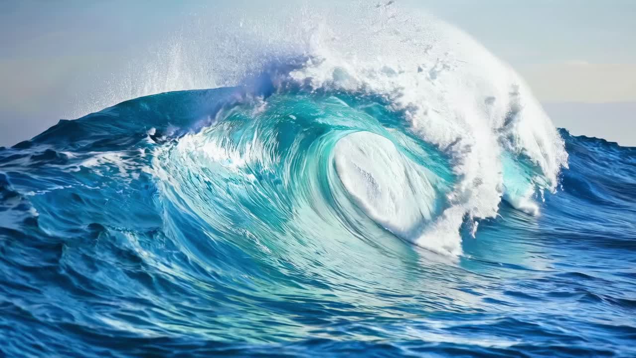 Dynamic ocean wave captured in a wide-angle shot, showcasing the power and beauty of nature