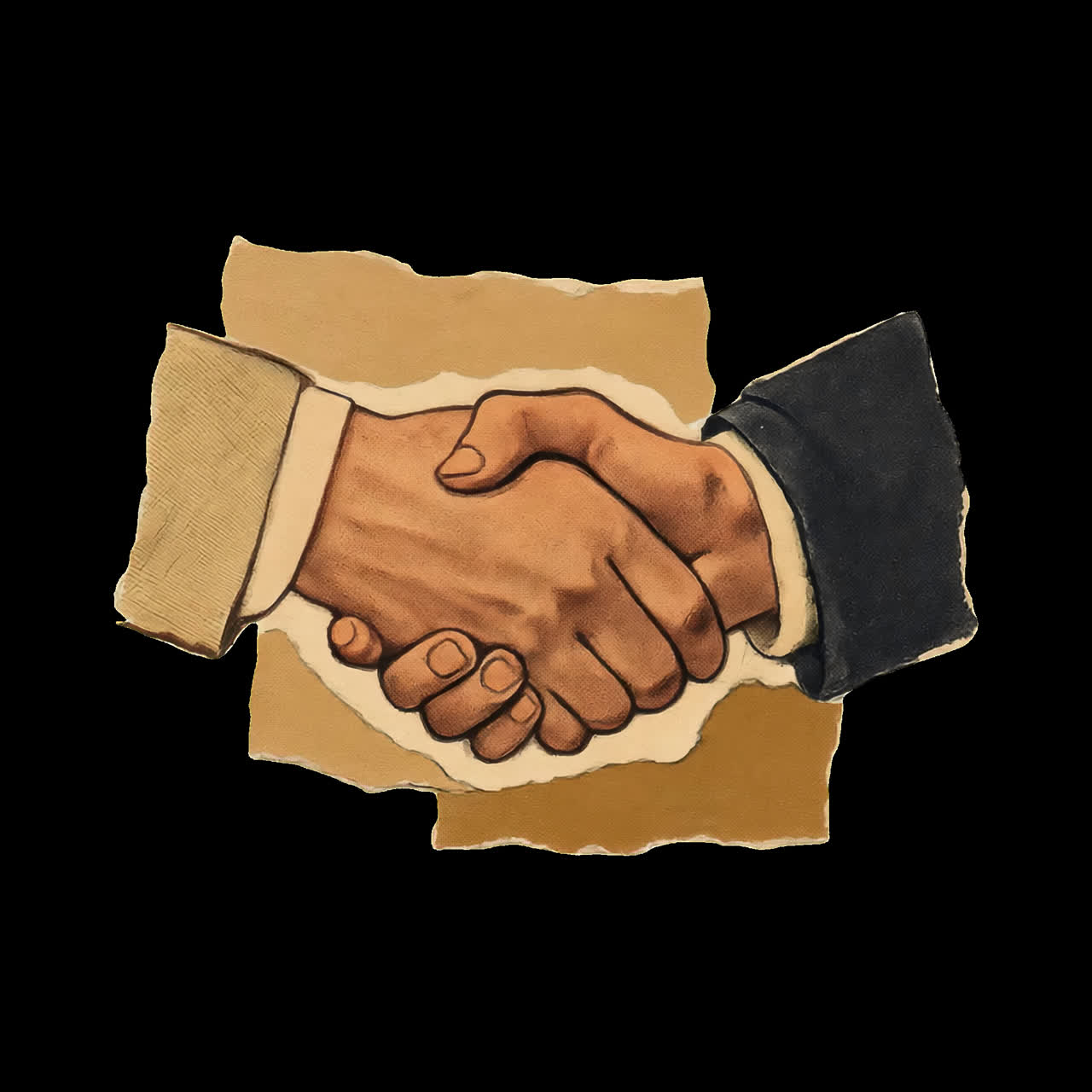 Vintage handshake business agreement animation isolated asset, transparent 4K video, alpha channel