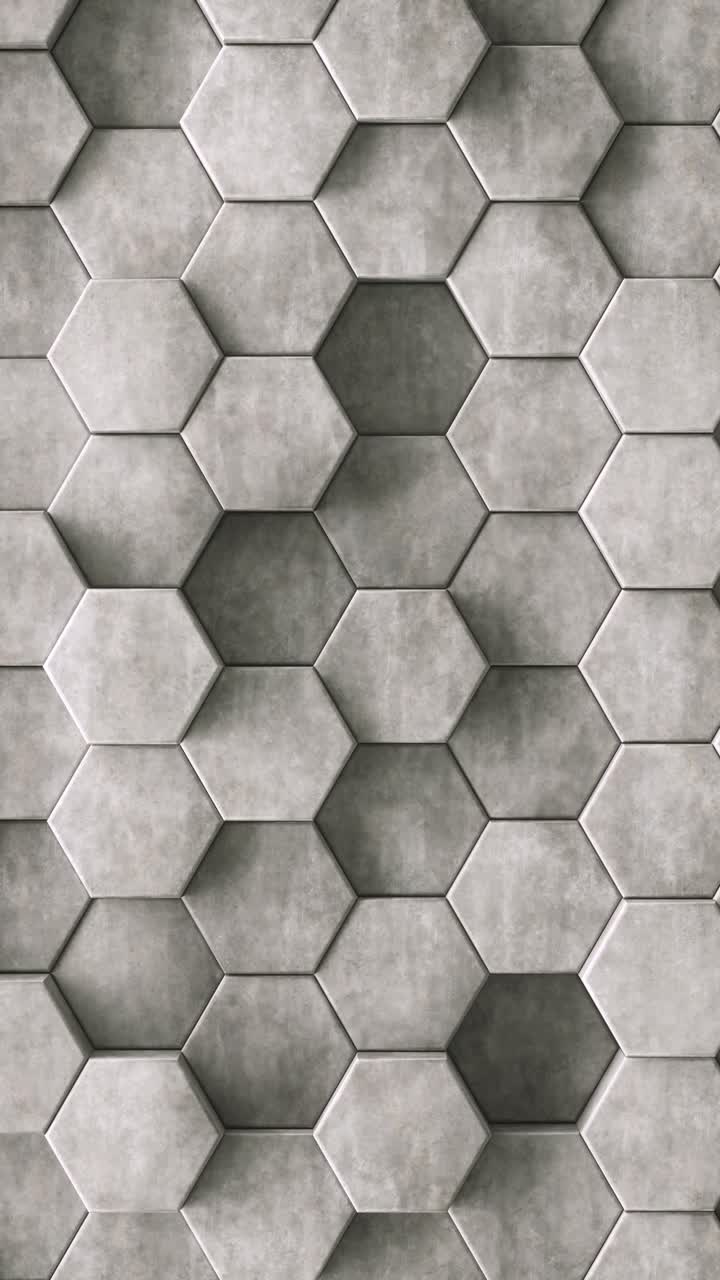 3d vertical animation loop concrete hexagon tiled wall as geometric background