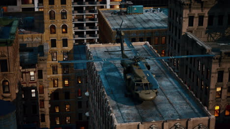 black war chopper in the city