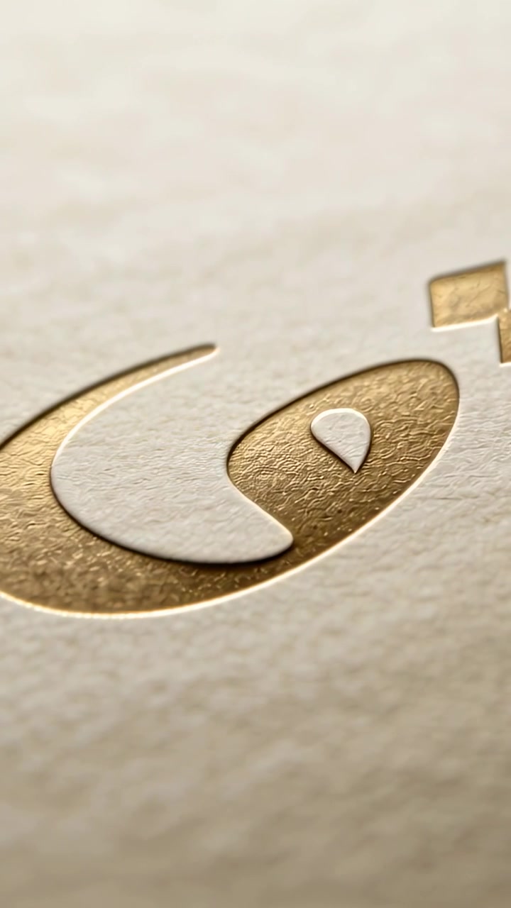 Video verticale: Telecamera che si muove mostrando un logo dorato, intarsio bianco e quadrati su carta color crema, per la texture.