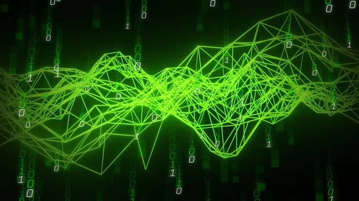 Animation of binary coding and digital data processing over connections