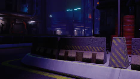 urban nighttime street with neon lights and a futuristic atmosphere