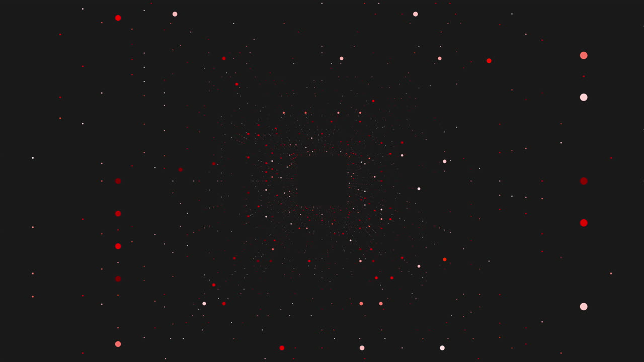 puntos púrpuras en patrón circular suspendidos en el aire sobre un fondo negro