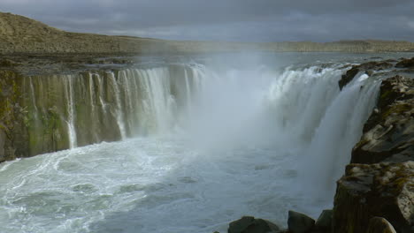 Slow-motion-footage-of-Selfoss-Waterfall-in-Jokulsargljufur-National-Park,-Iceland