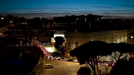 night time traffic jam after sunset in rome, italy