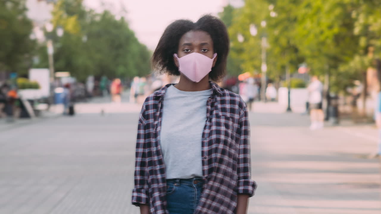 Woman Wearing Mask on City Street