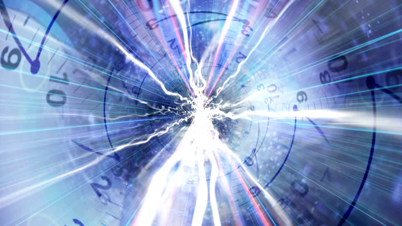 Clocks Tunnel Animation, Rendering, Time Travel Concept, Background, Loop