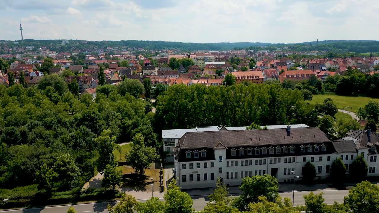 4K Aerial Drone Video of the Historic Half-Timbered Homes in Downtown Ansbach, Germany