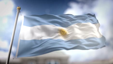 argentina flag waving slow motion 3d rendering blue sky background - seamless loop 4k