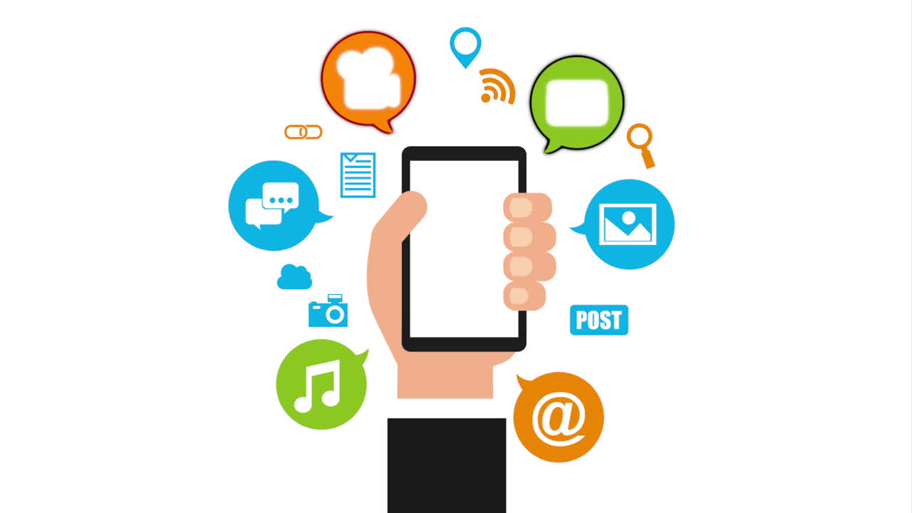 marketing en las redes sociales con la mano usando el teléfono inteligente