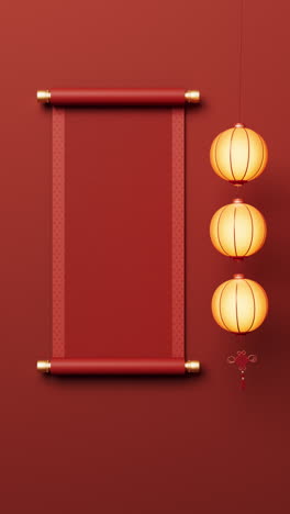 blank chinese ancient red reel banner and lanterns, 3d rendering.