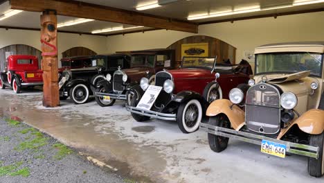 classic car collection in a garage