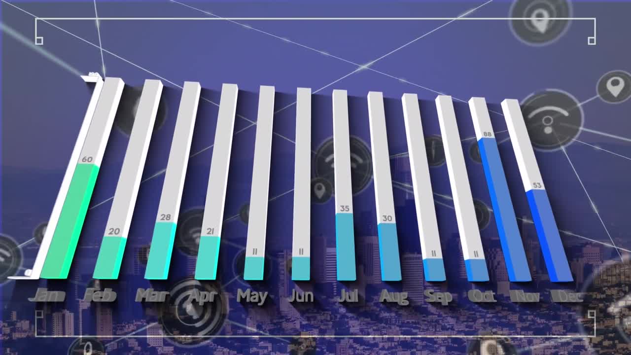 animación del procesamiento de datos a través de la red de conexiones y el paisaje urbano