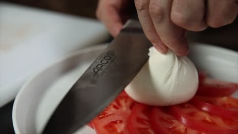 preparing a caprese salad