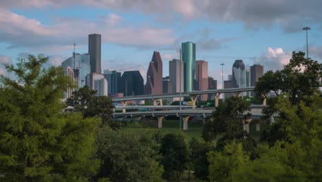 Time-lapse-view-of-downtown-Houston-cityscape