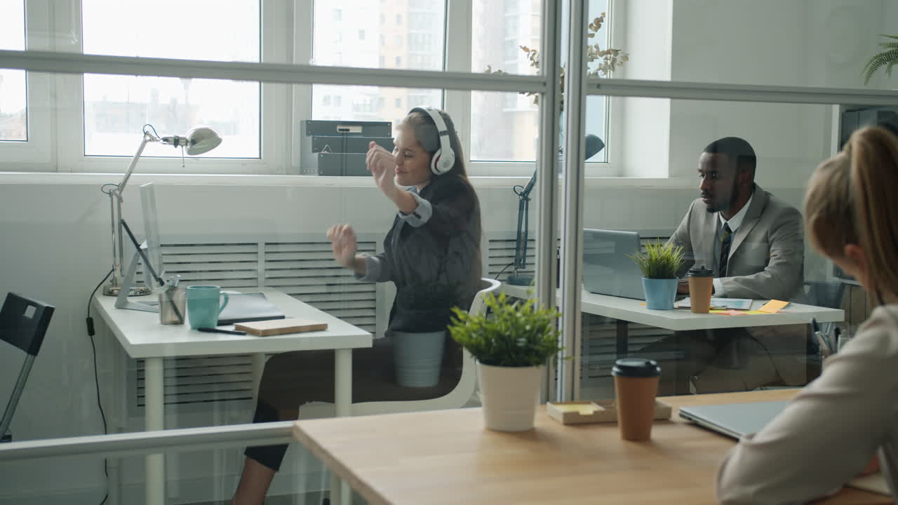 Happy Workers in Modern Office Space