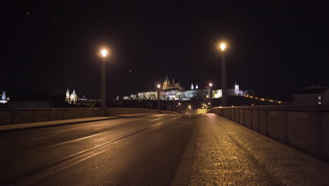 manes bridge under prague castle,czechia,at night during a covid-19 lockdown