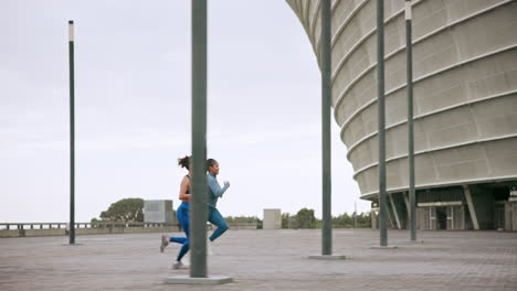 two women running outdoors