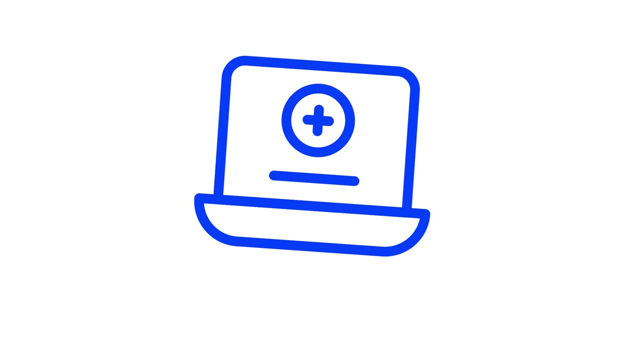 Ícone Animado de Linha Azul de Laptop com Cruz Médica