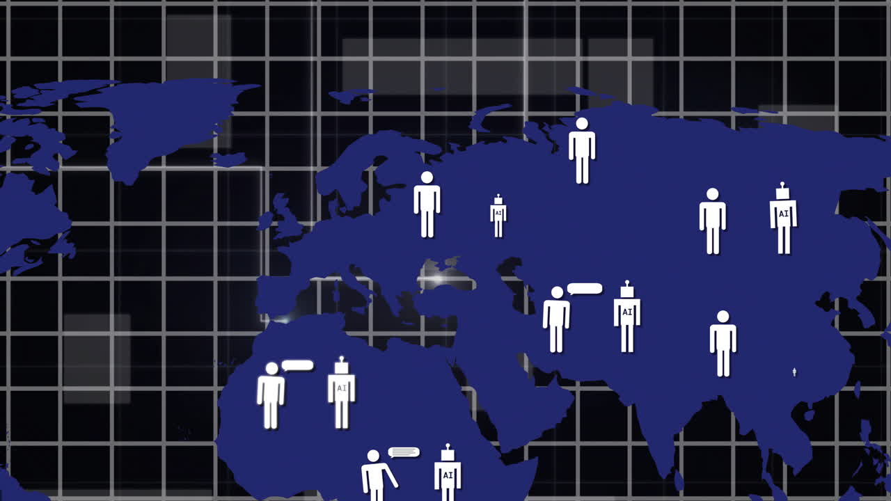 디지털 데이터 처리 및 세계 지도에 대한 ai 채팅  아이콘과의 연결의 애니메이션