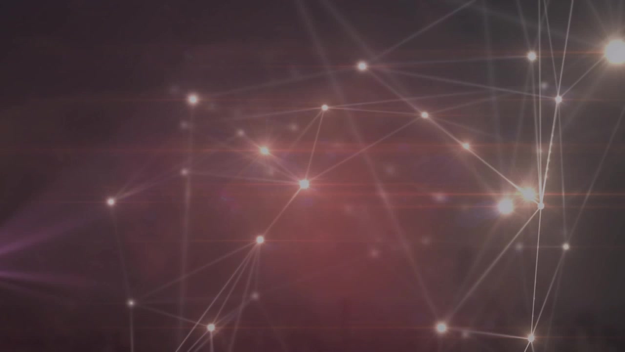 Digital animation of glowing network of connections against purple gradient background