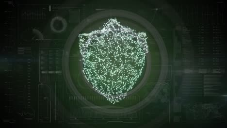 animación del escudo digital sobre diversos datos en un fondo negro
