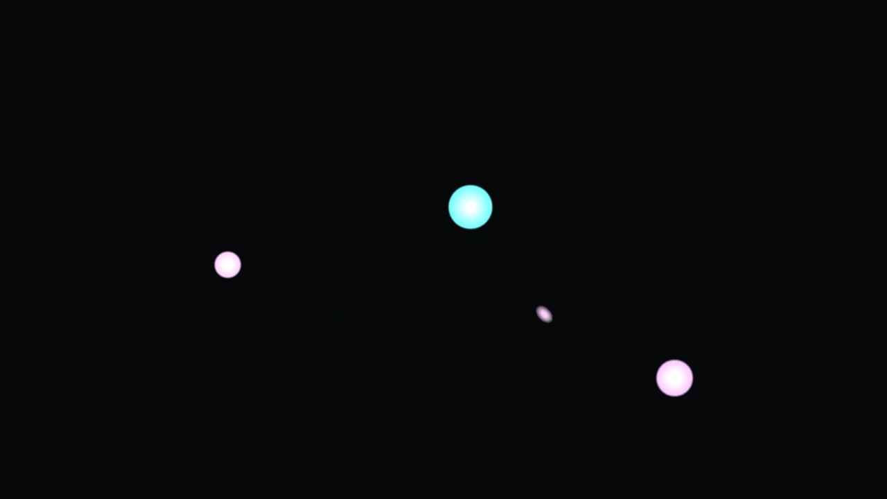 Animazione astratta di sfere luminose in movimento su sfondo nero