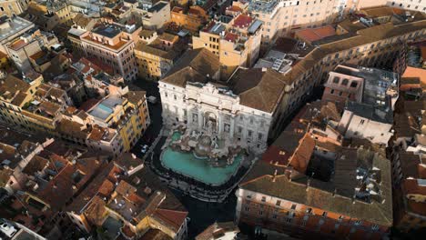 Fixed-Aerial-View-of-Tourists-Visiting-Rome's-Famous-Trevi-Fountain-in-Italy