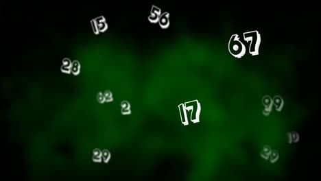 animación digital de múltiples números flotando contra un fondo verde y negro