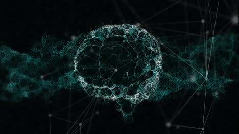 animation of digital brain over network of connections on black background