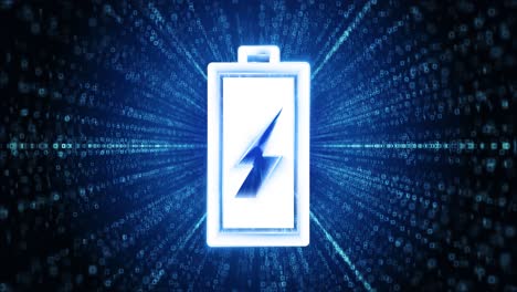 battery icon digital cyber space loop technology tunnel animation battery glowing on the floor with