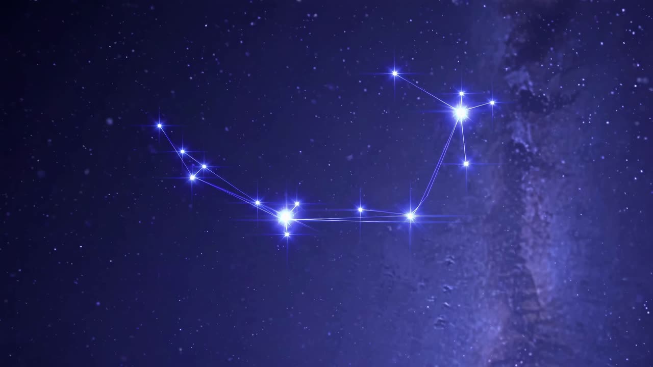 Aerial view of a constellation in a starry night sky, glowing brightly