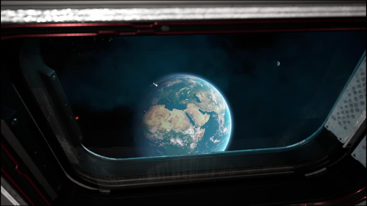 Breathtaking View Of The Planet Earth As Seen From The International Space Station Porthole. Satellite Flying