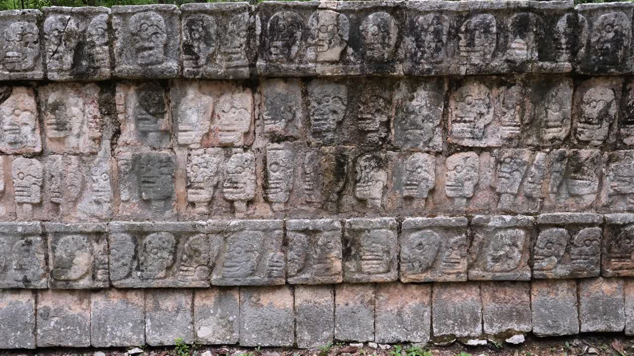 The Platform of the Skulls (Tzompantli) Detail of the Bas-relief, at Chichen Itza archaeological site.