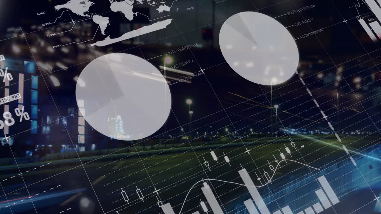 야간 도시 교통에 대한 통계 데이터 처리의 애니메이션