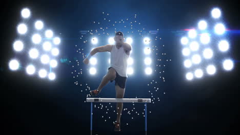 running athlete on treadmill with glowing lights and particle animation