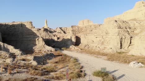 aerial drone rising above the hingol national park in balochistan