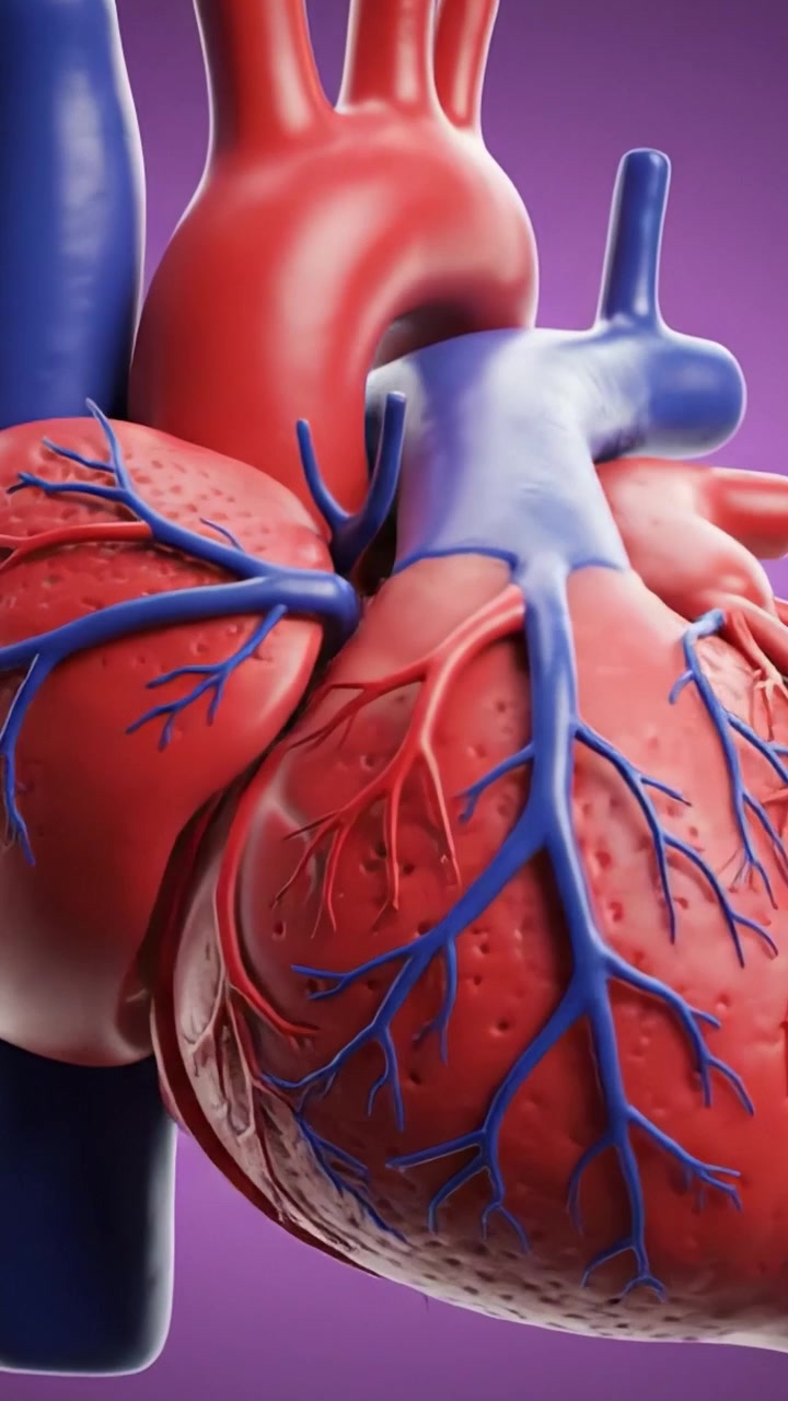 Detailed 3D Render of a Human Heart with Vascular Structures, Illustrating the Complexity of Circulatory Components and Anatomy