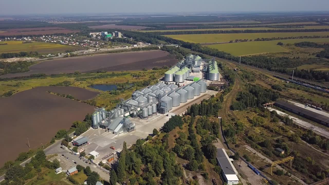 Aerial view of agricultural land and grain silo 11