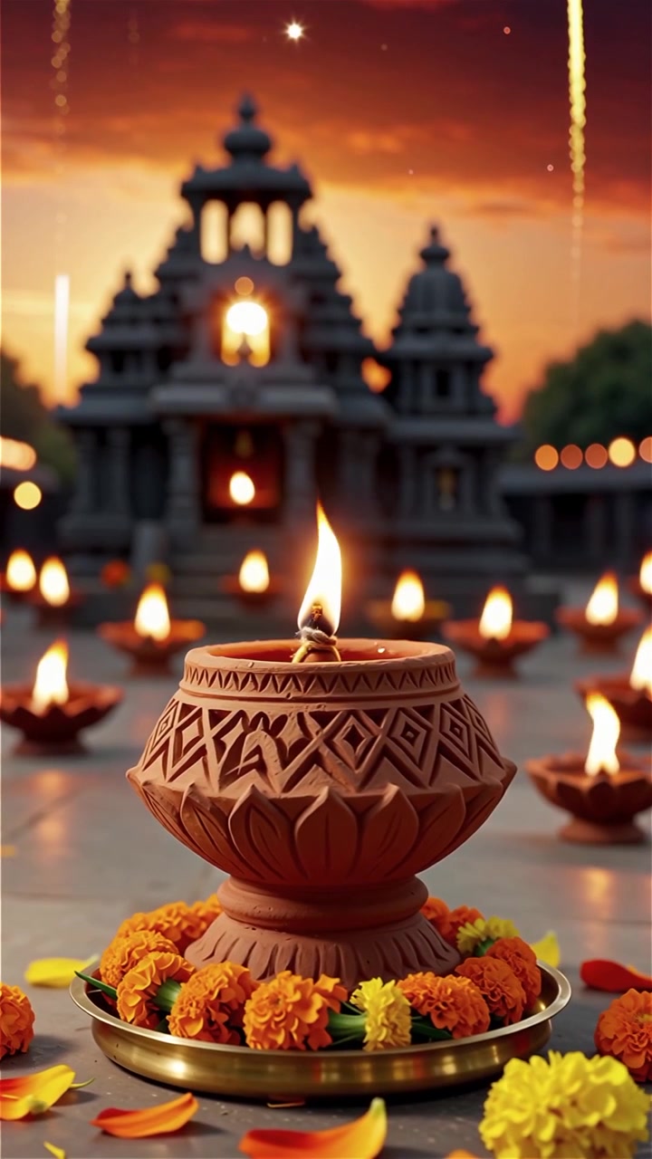 Sfondo del Festival Diwali con lanterne e decorazioni tradizionali Diyas.