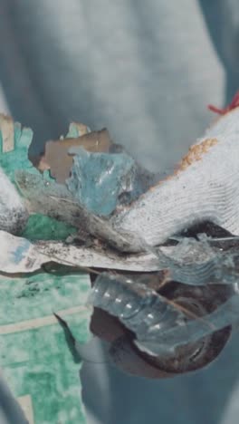 plastic waste in hands volunteer calling to fight environmental pollution