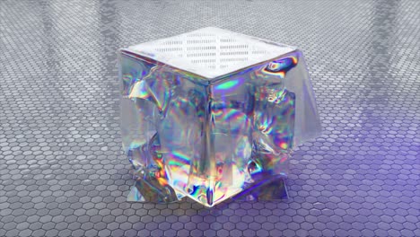 iridescent glass cube display