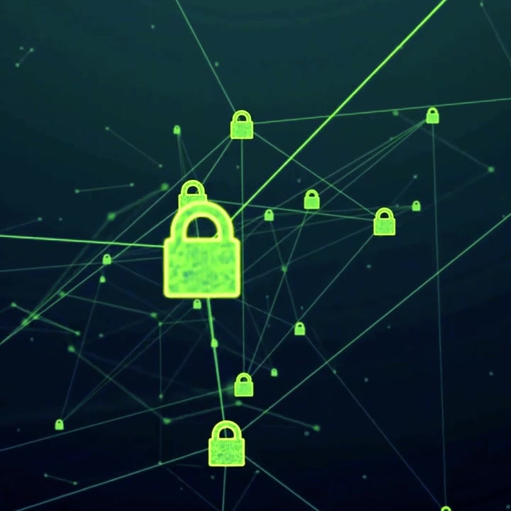 Abstract Digital Network with Green Padlock Security Symbols