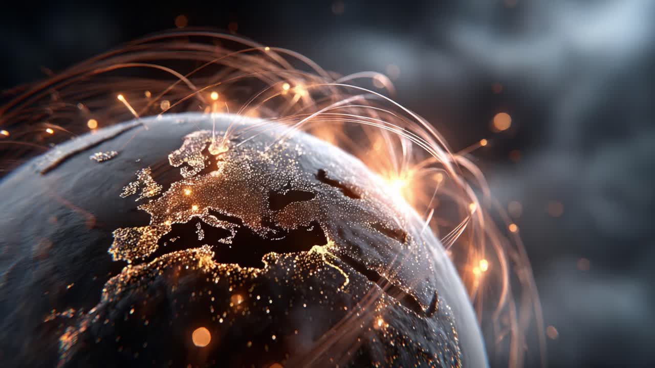 A Stunning View of Our Glowing Planet: Illuminated European Landmarks and Dynamic Connections Captured in a Mesmerizing Visual Display of Global Connectivity