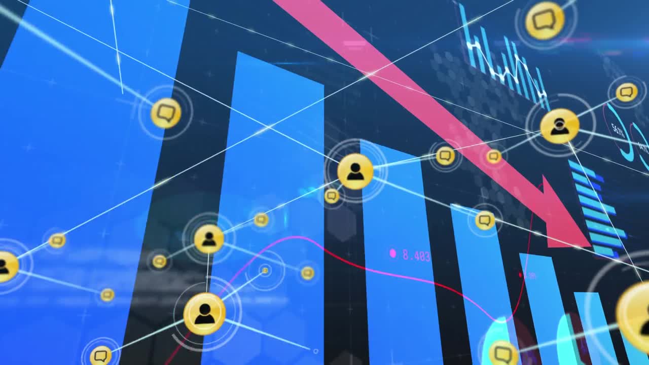 핑크색 화살표가 내려오는 금융 데이터 처리의 애니메이션과 ic와의 연결 네트워크